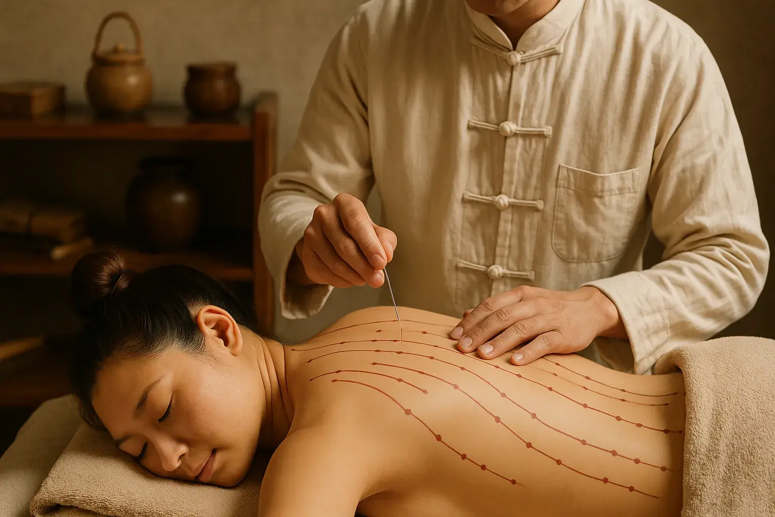 Illustration des méridiens énergétiques dans le massage chinois traditionnel